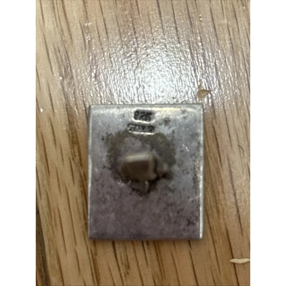 Vintage Sterling Rectangle Silver Agate Face‎ Profile Cuff Links
